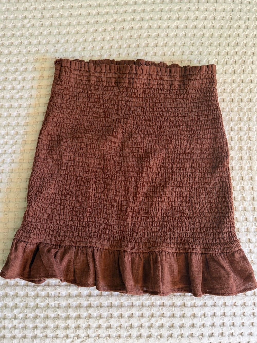 Abercrombie & Fitch Brown Smocked Mini Skirt with Ruffle Hem